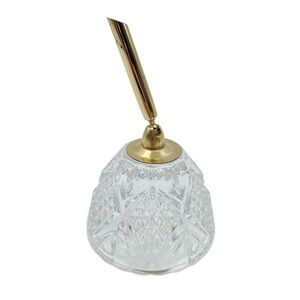 Vintage Etched Crystal Gold Pen & Paperweight